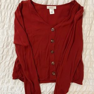 Womens long sleeve button down - red/burgundy